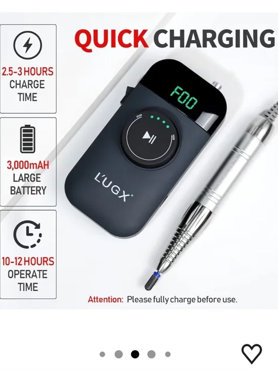 L'UGX Nail Drill 35000RPM Professional Brushless Electric Machine, Rechargeable - Picture 4 of 9